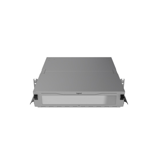 Straight, Angled Down, Front View of 2U Q-series HD Magnesium Fiber Enclosure (EQ02U-KHL-M)