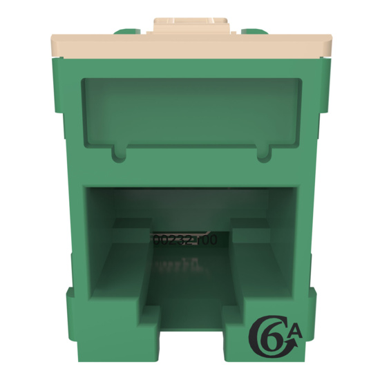 HDJSN6A-45 Green Cat6A SNAP Jack Straight Front Angle Down View