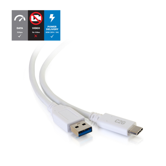 USB-C to USB-A SuperSpeed USB 5Gbps Cable M/M - White