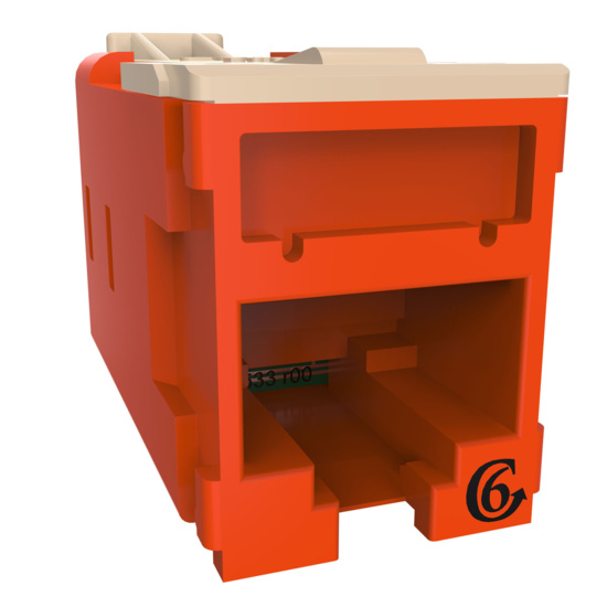 HDJSN6-43 Orange Cat6 SNAP Jack  Front Angled Right View