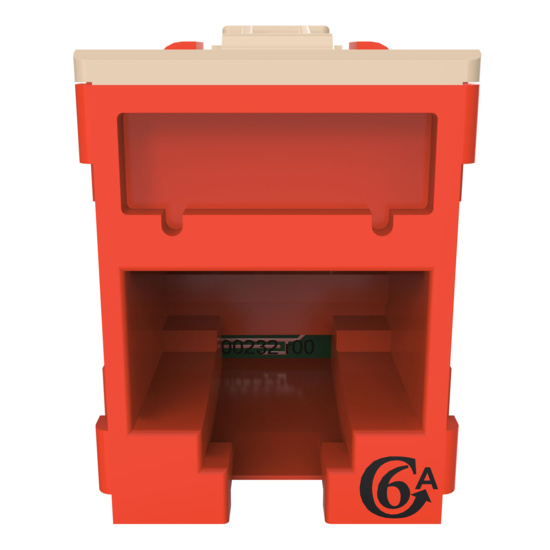 HDJSN6A-42 Red Cat6A SNAP Jack Straight Front Angle Down View