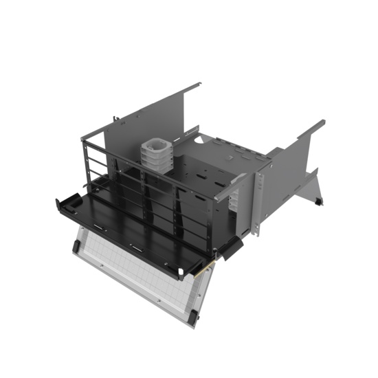 Angled Left, Top Open, Doors Open View of 4U Q-series HD Magnesium Fiber Enclosure (EQ04U-KHL-M)