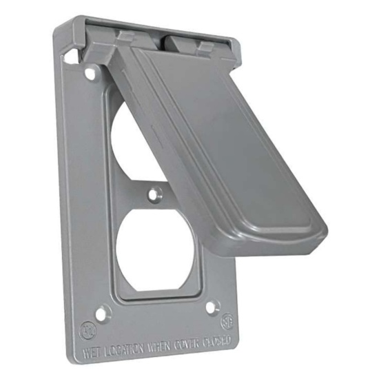 Cast Weatherproof Cover Duplex Receptacle Vertical, 5 Screw Mounting, Gray