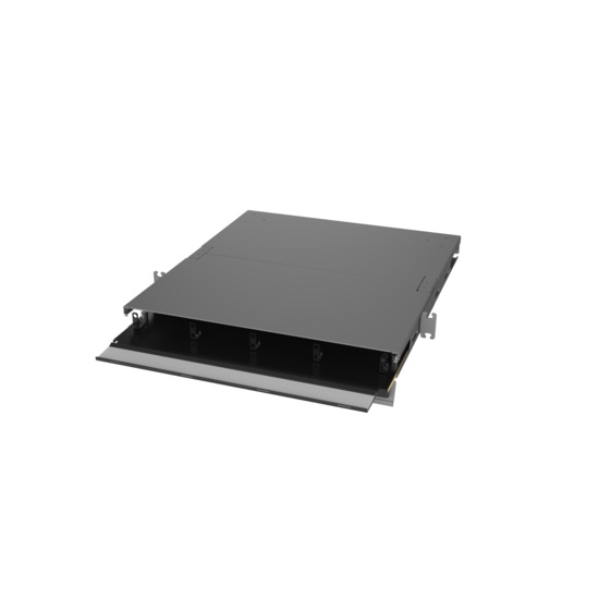 Angled Left, Front Door Open View of 1U Q-series HD Magnesium Fiber Enclosure (EQ01U-KHL-M)