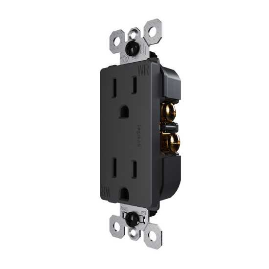 external pressure plated receptacle in black with wall plate