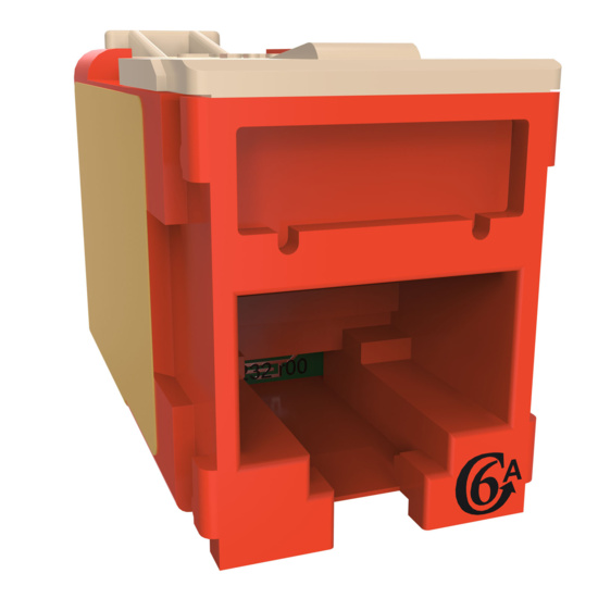 HDJSN6A-42 Red Cat6A SNAP Jack  Front Angled Right View