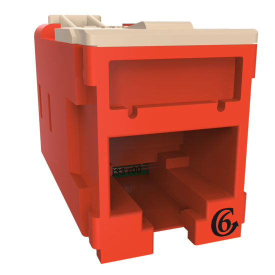 HDJSN6-42 Red Cat6 SNAP Jack  Front Angled Right View