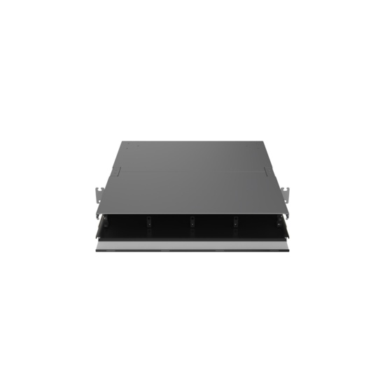 Straight, Slight Angled Down, Front Door Open View of 1U Q-series HD Magnesium Fiber Enclosure (EQ01U-KHL-M)