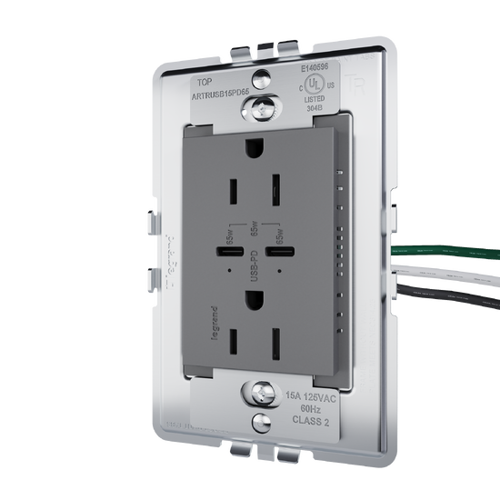 angle view from right of adorne 65w usb in magnesium
