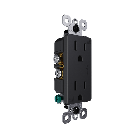 external pressure plated receptacle in black with wall plate