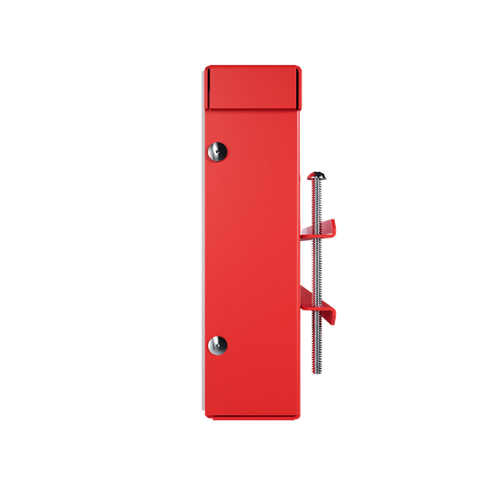 Flamestopper firestop fitting with red steel housing and adjustable mounting hardware for pipe and conduit penetrations