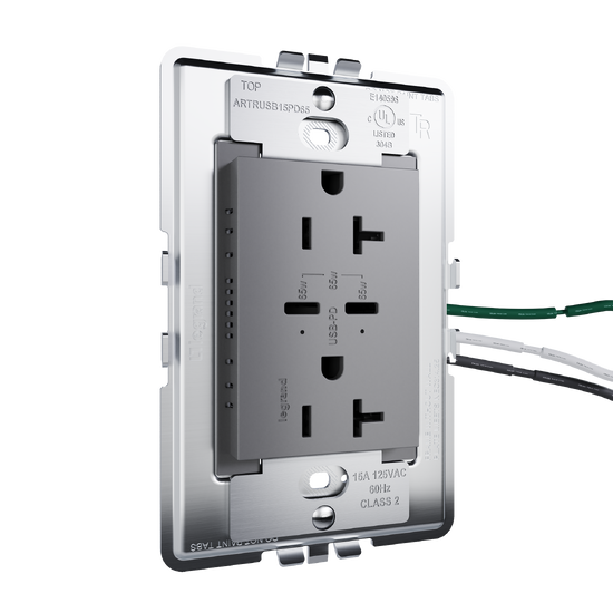 angle view from left of adorne 65w usb in magnesium
