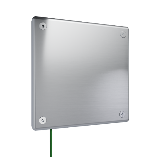 Blank stainless steel single gang wallplate designed for behavioral health or institutional settings.