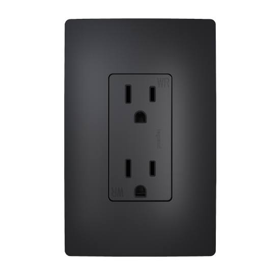 external pressure plated receptacle in black with wall plate